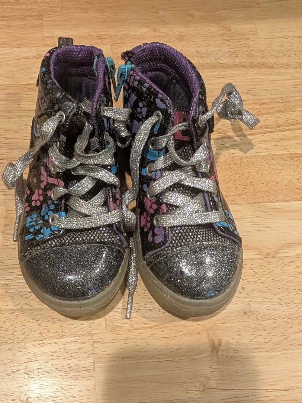 Toddler Light Up Glitter Cat High Top Sneakers Size 8 Side Zip Shoes - Picture 6 of 6